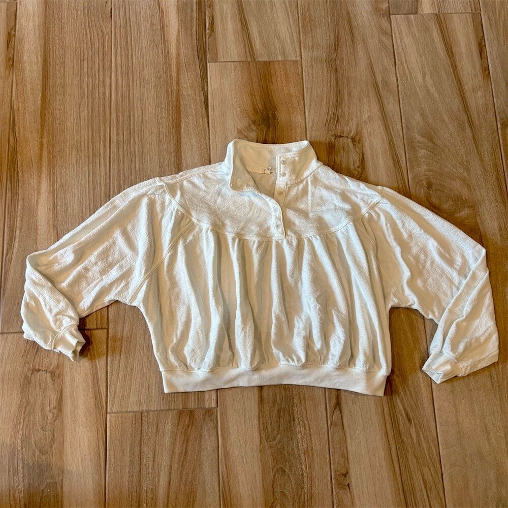 Aerie Soft Life Henley Pullover Sweatshirt Womens S Ivory Mock Neck
